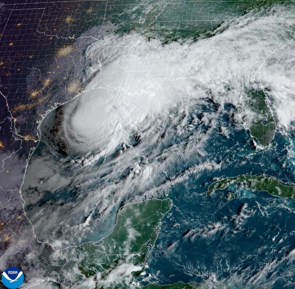 Satellite image of Tropical Storm Francine over the Gulf of Mexico, approaching Louisiana, on 11 Sep 2024 by NOAA