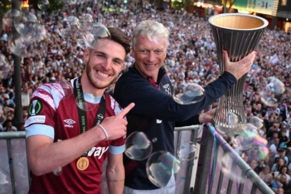 West Ham boss David Moyes and Declan Rice