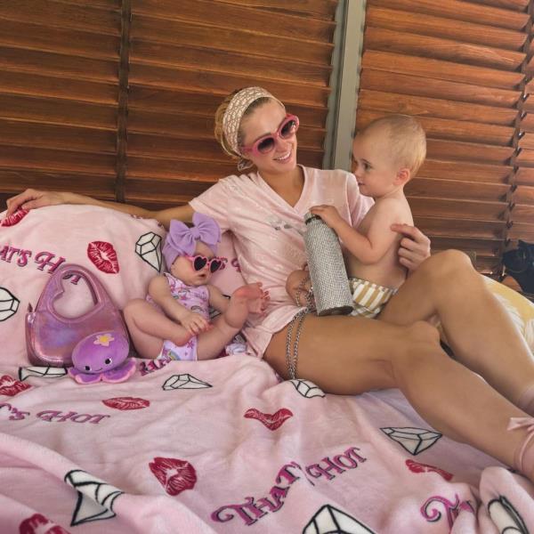 Paris Hilton with her son and daughter