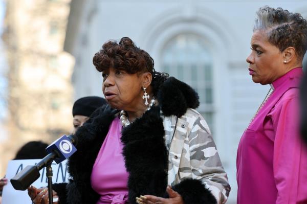 Gwen Carr, mother of Eric Garner speaking against the ban on menthol cigarettes, saying it was discriminatory, on the steps of City Hall Thursday March 9th. nypostinhouse