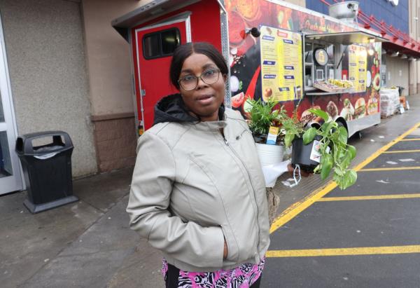 Brooklyn resident Cheryl Blake, 39, speaking to the press.