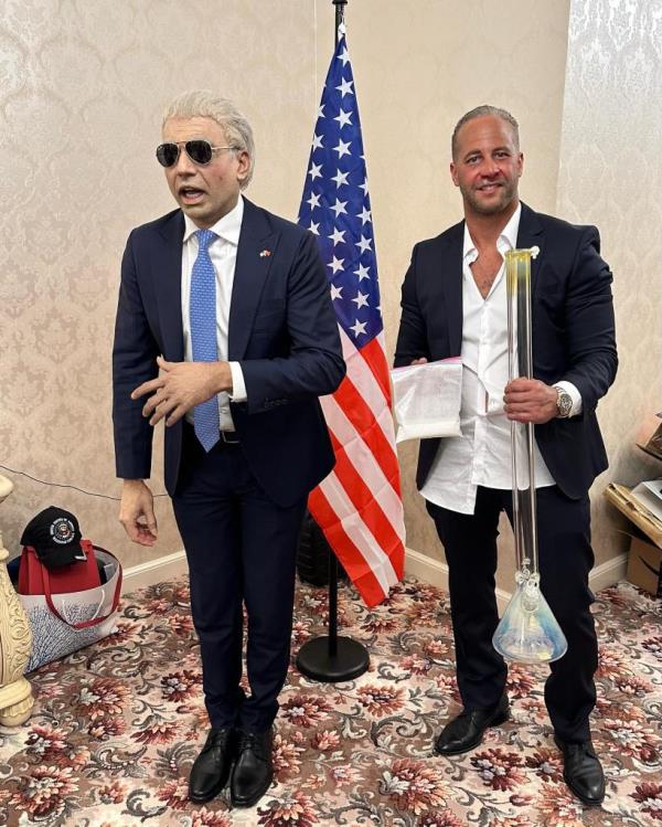 two of the invitees dressed up as Joe and Hunter Biden, with the 