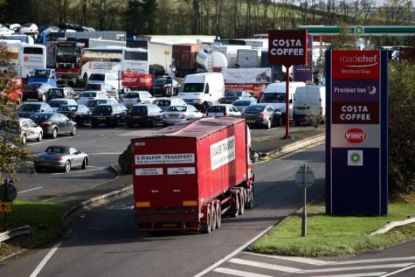 A general view of the sliproad into Watford Gap services on the M1 motorway, as the 50th anniversary of the opening of the motorway is marked.