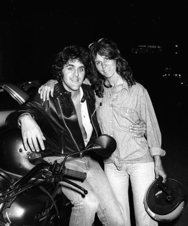 Jay Leno and his wife Mavis Nicholson Leno posing during the taping of 'The Merv Griffin Show' in 1979