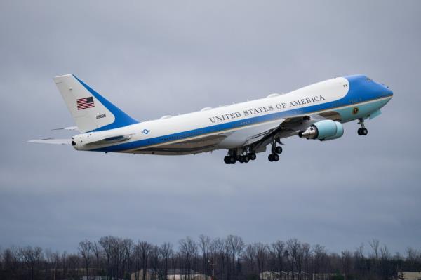 Air Force One, with President Joe Biden aboard, takes off at Andrews Air Force ba<em></em>se, Md., Thursday, Jan. 25, 2024, en route to Wisconsin.