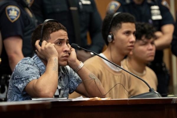 Yohenry Brito, Darwin Gomez, Wilson Juarez in Manhattan Criminal Court on May 14, 2024 for a hearing after allegedly attacking a police officer in Times Square in January. 