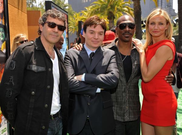 Anto<em></em>nio Banderas, Mike Myers, Eddie Murphy and Cameron Diaz at the 