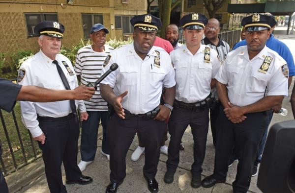 Chief Jeffrey Maddrey leading a press co<em></em>nference with NYPD brass to address the recent arrest of Courtney Thompson in Brooklyn.