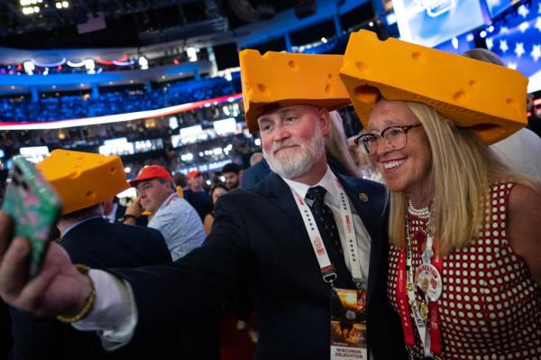 Rep. Derrick Van Orden, R-Wis.,  takes a selfie in the Fiserv Forum on the last night of the Republican Natio<em></em>nal Co<em></em>nvention in Milwaukee, Wis., on Thursday July 18, 2024.