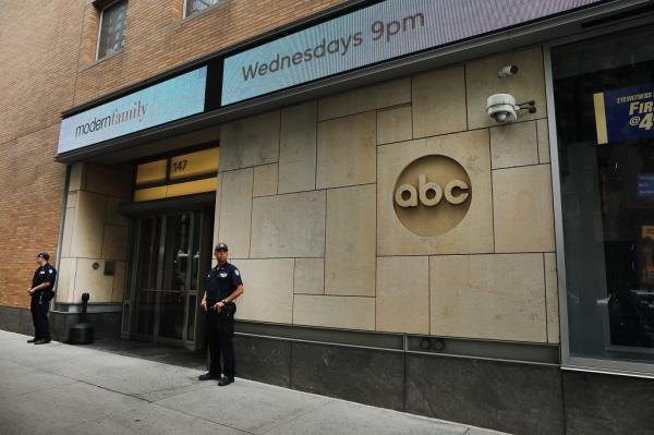 A member of the NYPD stands guard in front of ABC headquarters  as they increase security in Manhattan at major media companies following a shooting today at the Capital Gazette newspaper in Maryland on June 28, 2018 in New York City. 