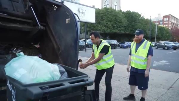 Ramaswamy arrived on the back of the garbage truck before his stop in NC on Wednesday.