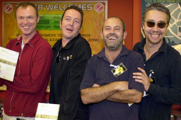 Karl Wallinger, right, was a member of World Party along with Gary Kemp, Joe Strummer, and Keith Allen.