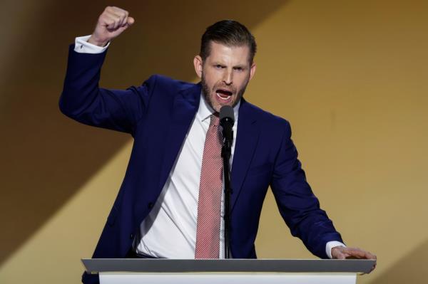 Eric Trump, son of former U.S. President Do<em></em>nald Trump, speaks on stage on the fourth day of the Republican Natio<em></em>nal Co<em></em>nvention at the Fiserv Forum on July 18, 2024 in Milwaukee, Wisconsin