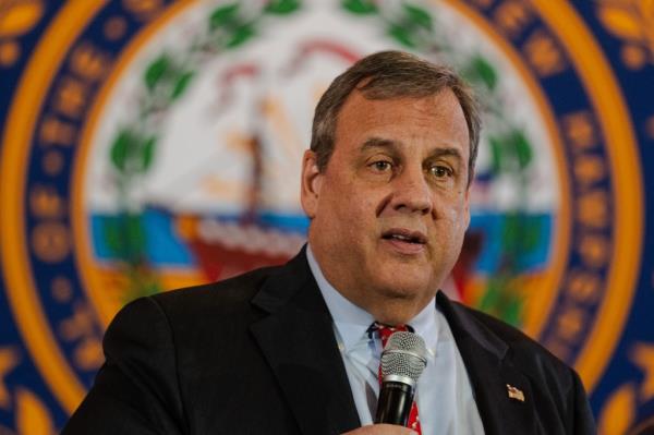 Close-up of Christie speaking at a town hall event