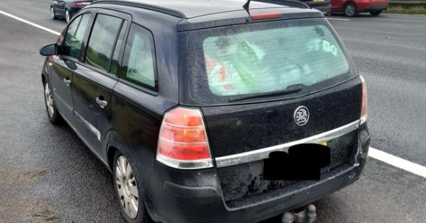 The Vauxhall Zafira that co<em></em>ntained 15 people. Release date - November 15 2023. See SWNS story SWMRvauxhall. Cheshire Motorway Patrol stopped a vehicle on the M62 as the vehicle looked overloaded. They were shocked to find 15 people in the vehicle (including children), all unrestrained. Driver and unrestrained adults issued Traffic Offence Reports.