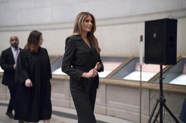 Former First Lady Melania Trump departs after welcoming newly-sworn American citizens at the Natio<em></em>nal Archives naturalization ceremony