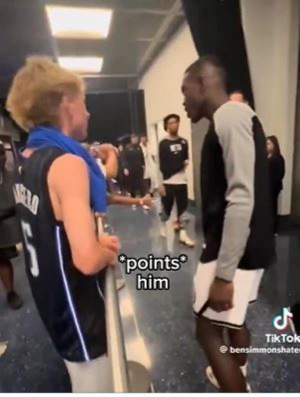 Dennis Schroder comes to find out who was heckling teammate Ben Simmons (not pictured).