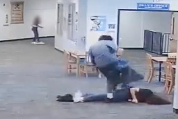 A security camera f<em></em>rame showing Brendan Depa assaulting his teacher 