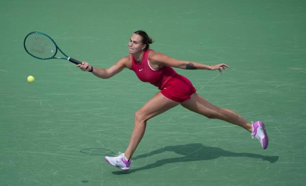 Aryna Sabalenka in action against Jessica Pegula at the Cincinnati Open.