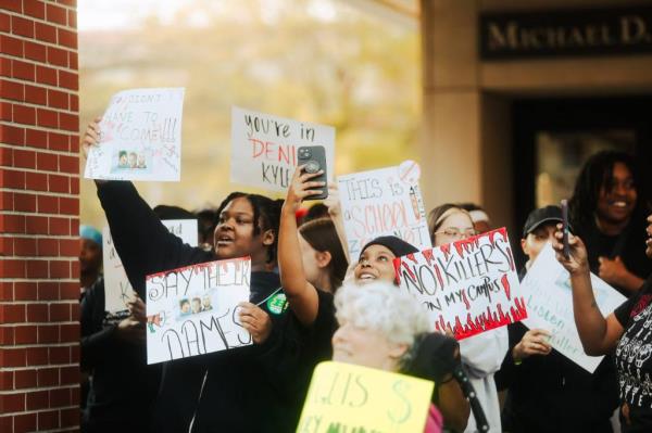 Students gather to protest.