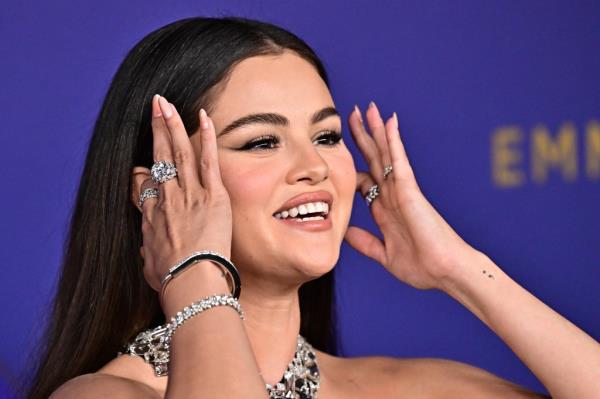 Selena Gomez on the Emmys red carpet at the Peacock Theatre at L.A. Live in Los Angeles on September 15, 2024. 