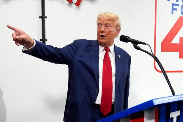 Trump speaking at a campaign office in in Roseville, Michigan on Aug. 26, 2024.