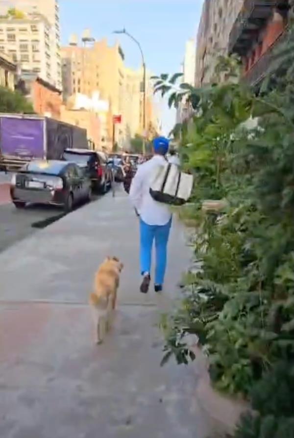 The assailant walking with his dog.