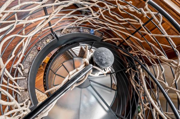 Interior of the home's spiral staircase. 