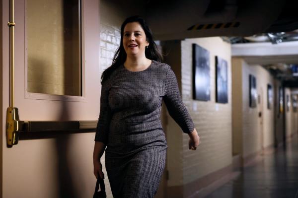 Rep. Elise Stefanik (R-NY) arrives for the weekly co<em></em>nference meeting in the ba<em></em>sement of the U.S. Capitol on November 07, 2023 in Washington, DC.