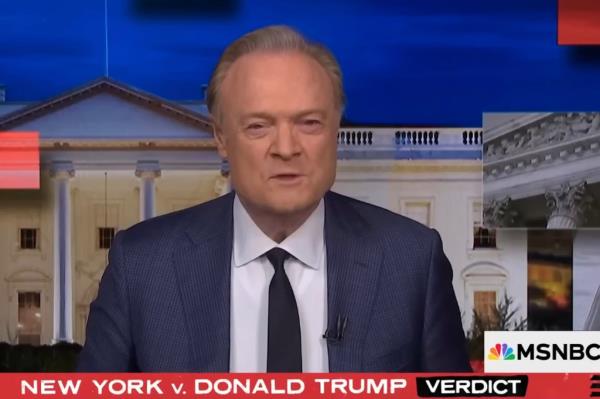 Lawrence O'Do<em></em>nnell from MSNBC discussing the Trump guilty verdict while wearing a suit