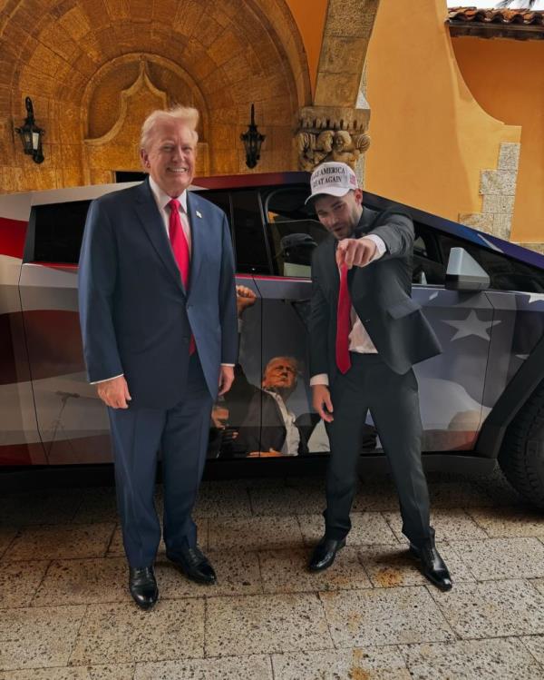 Do<em></em>nald Trump scores MAGA cybertruck from Adin Ross, a streamer that Barron told him to watch.