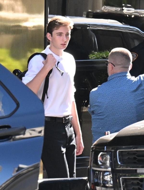 Barron Trump heads off to college leaving Trump Tower this morning in NYC.