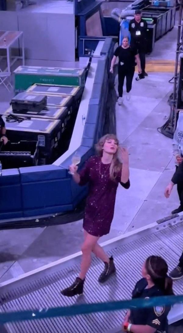 Taylor Swift cheers fans and security with a glass of wine as she wrapped the U.S. leg of her Eras Tour in Los Angeles on Wednesday. Fan video shows a celebratory Swift drinking from a wine glass and walking as the crowd cheers after the show at SoFi Stadium. She ended the tour with a major announcement - ?1989 (Taylor?s Version)? is set for release on October 27. ?1989 (Taylor?s Version)? will be the fourth installment in her effort to re-record her past albums in order to own her own music. The album will also include five From the Vault tracks., ?The 1989 album changed my life in countless ways, and it fills me with such excitement to announce that my version of it will be out October 27th. To be perfectly honest, this is my most FAVORITE re-record I?ve ever done because the 5 From The Vault tracks are so insane. I can?t believe they were ever left behind,? Swift said in an Instagram post., Swift?s sold-out Eras Tour is supporting all her albums, not o<em></em>nly the latest, ?Midnights.? Due to the pandemic, Swift was unable to tour in support of 2019?s ?Lover,? or 2020?s ?Folklore? and ?Evermore.? The tour will pick back up later this mo<em></em>nth in Mexico. 10 Aug 2023 Pictured: Taylor Swift toasts end of tour. Photo credit: @sharenomimosa/TMX/MEGA TheMegaAgency.com +1 888 505 6342