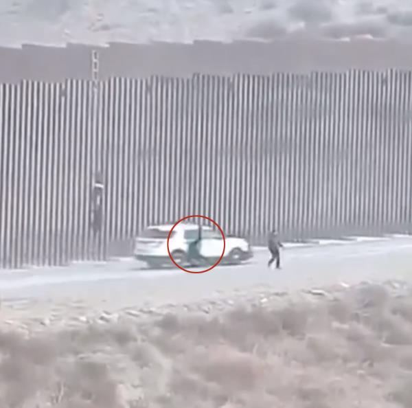 Stills from surveillance video show Border patrol vehicle running over a migrant trying to cross.