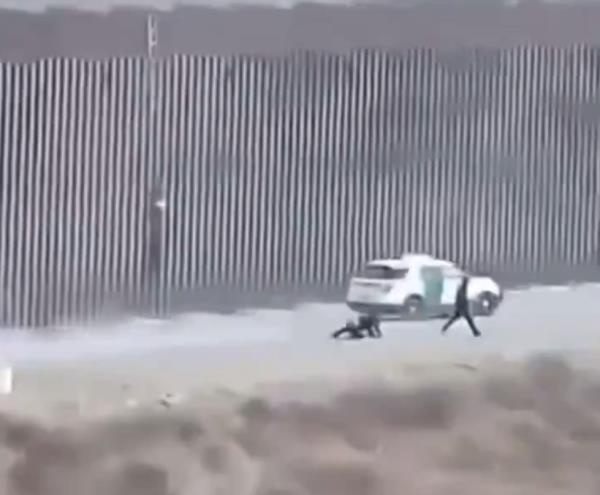 Stills from surveillance video show Border patrol vehicle running over a migrant trying to cross.