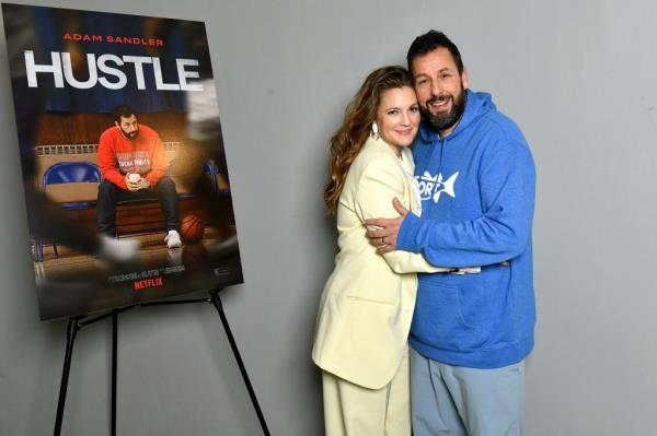 Drew Barrymore and Adam Sandler attend Netflix's Hustle premiere in NYC in October 2022. 