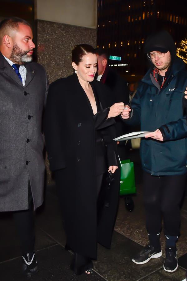 Dressed in an all-black outfit and her hair tied into a small bun, the Netflix star was was being escorted into Rockefeller Center in New York City when she was approached by the fan. 