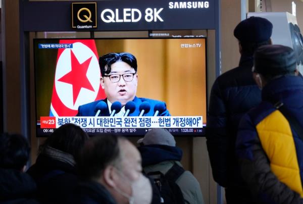 A TV screen shows an image of North Korean leader Kim Jong Un during a news program at the Seoul Railway Station in Seoul, South Korea, on Jan. 16, 2024. 