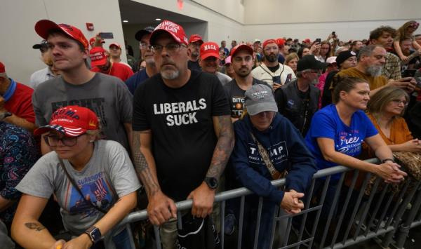 Supporters listening to Republican presidential nominee, former President Do<em></em>nald Trump, at a campaign rally at the Bayfront Co<em></em>nvention Center in Erie, Pennsylvania, on September 29, 2024