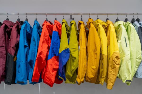 Group of Arc'teryx jackets displayed in their new retail location at 580 Broadway