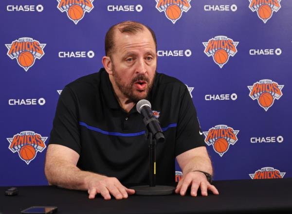 Knicks head coach Tom Thibodeau speaks during New York Knicks Media Day