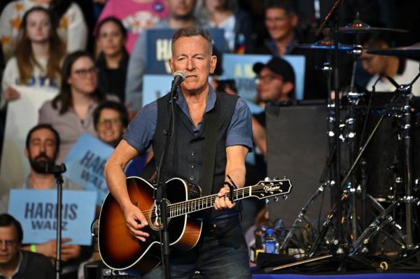 Bruce Springsteen performing at a Harris event in Philadelphia on Oct. 28, 2024.