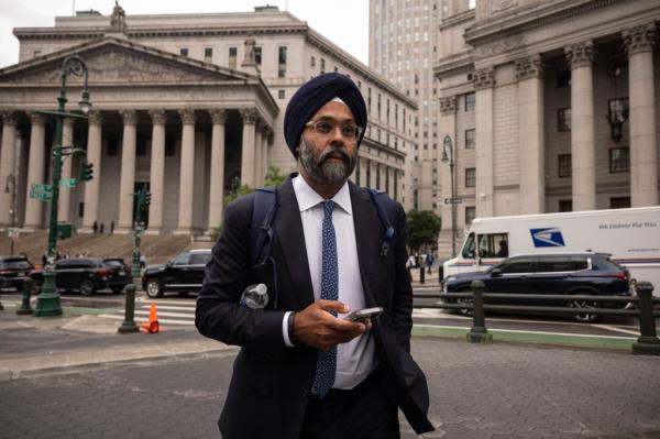 Grewal pictured leaving the courthouse