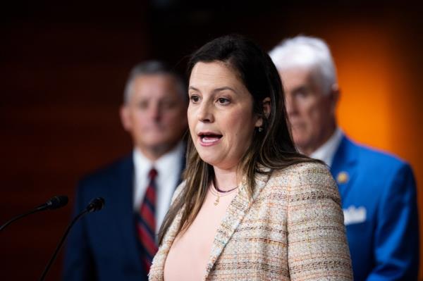 Republican Co<em></em>nference Chair Elise Stefanik, R-N.Y., speaks during a House GOP news co<em></em>nference following the House Republican Co<em></em>nference caucus meeting in the U.S. Capitol in Washington on Tuesday, April 30, 2024.