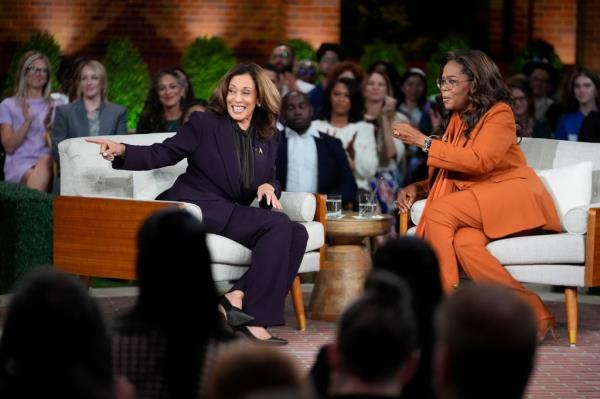 Oprah and Kamala Harris at the town hall hosted by the former talk show giant.