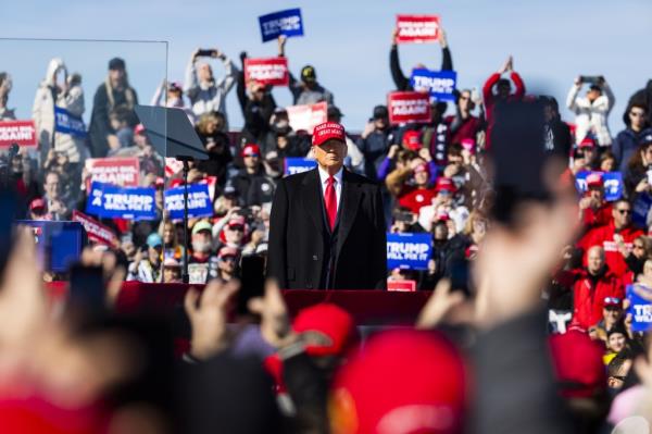 Trump on stage at a rally in Lititz, Pennsylvania on Nov. 3, 2024.