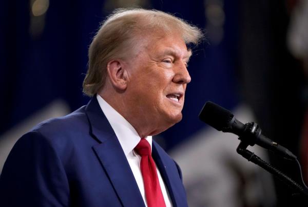 Former President Do<em></em>nald Trump is pictured speaking at a rally in Iowa on Saturday.