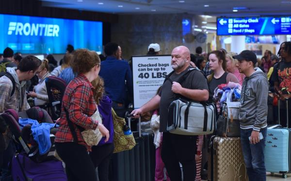 Fro<em></em>ntier gate at Orlando Internatio<em></em>nal Airport ahead of Christmas travel on Dec. 22, 2023 in Orlando, Florida. 