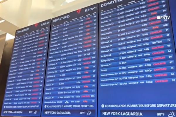 Many flights were cancelled Sunday night because of the weather. 