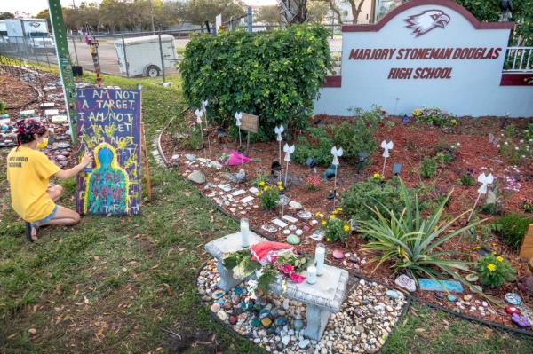 A makeshift memorial at the Florida high school following the massacre. 